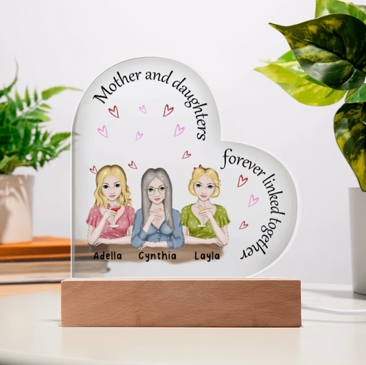 Acrylic Heart Mom and Daughters Plaque